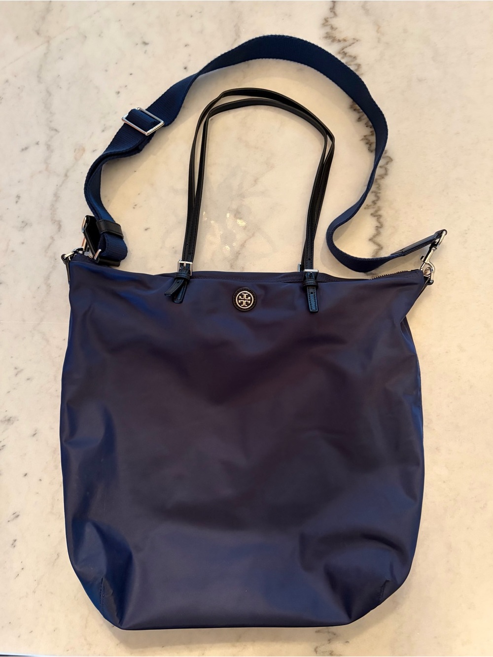 Tory Burch Virginia Tote with Crossbody Strap in Royal Navy EUC